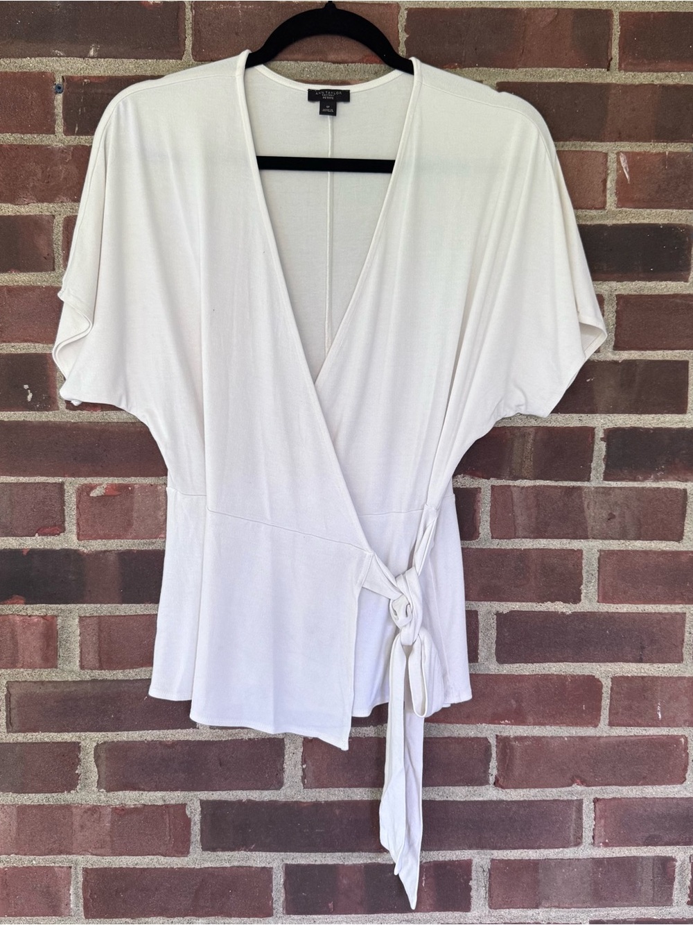 Ann Taylor Factory Petite SP White Wrap Front Tie Waist Blouse Top Women’s